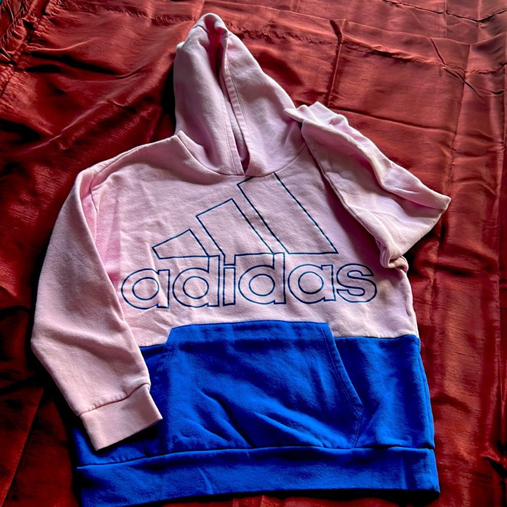 Girls Adidas hoodie.  Pink and blue.  Size large/14